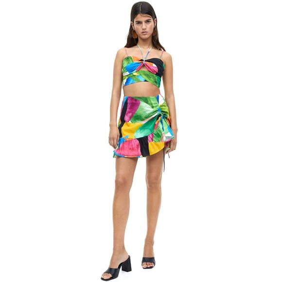 NEW! H&M Linen Blend Halter Crop Top Colorful SZ 10 - Picture 2 of 16